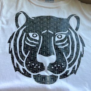 Custom t-shirt. Black tiger image on white shirt